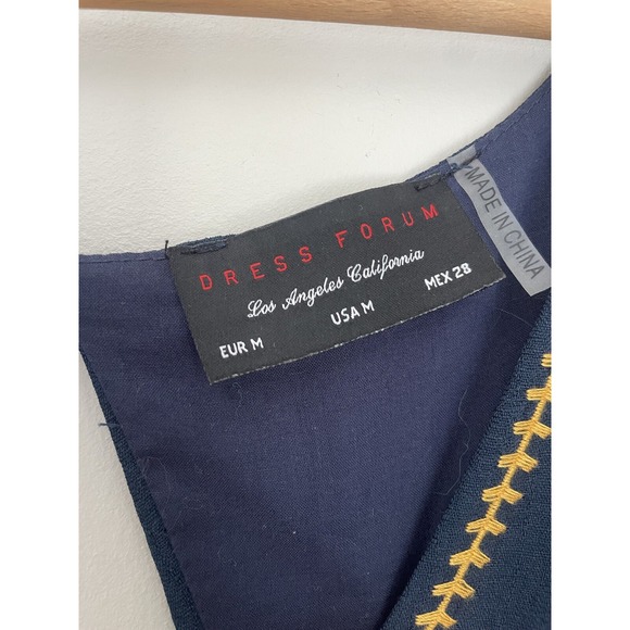 Dress Forum M Navy Embroidered Corset Tie Front Short Boho Hippie Alpine Oktober - Picture 2 of 16